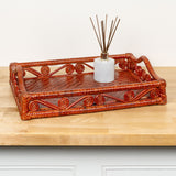 Moss 19.5 in. W x 13.5 in. D Handcrafted Rattan/Bamboo Webbing Rectangular Woven Scroll Decorative Serving Tray with Handles