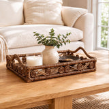 Moss 19.5 in. W x 13.5 in. D Handcrafted Rattan/Bamboo Webbing Rectangular Woven Scroll Decorative Serving Tray with Handles