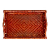 Moss 19.5 in. W x 13.5 in. D Handcrafted Rattan/Bamboo Webbing Rectangular Woven Scroll Decorative Serving Tray with Handles