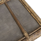 Moss 19.5 in. W x 13.5 in. D Handcrafted Rattan/Bamboo Webbing Rectangular Woven Scroll Decorative Serving Tray with Handles