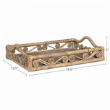 Moss 19.5 in. W x 13.5 in. D Handcrafted Rattan/Bamboo Webbing Rectangular Woven Scroll Decorative Serving Tray with Handles