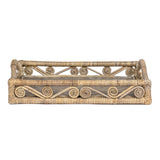 Moss 19.5 in. W x 13.5 in. D Handcrafted Rattan/Bamboo Webbing Rectangular Woven Scroll Decorative Serving Tray with Handles