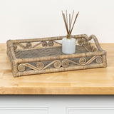 Moss 19.5 in. W x 13.5 in. D Handcrafted Rattan/Bamboo Webbing Rectangular Woven Scroll Decorative Serving Tray with Handles
