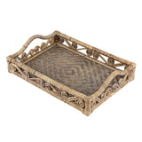 Moss 19.5 in. W x 13.5 in. D Handcrafted Rattan/Bamboo Webbing Rectangular Woven Scroll Decorative Serving Tray with Handles