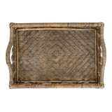 Moss 19.5 in. W x 13.5 in. D Handcrafted Rattan/Bamboo Webbing Rectangular Woven Scroll Decorative Serving Tray with Handles