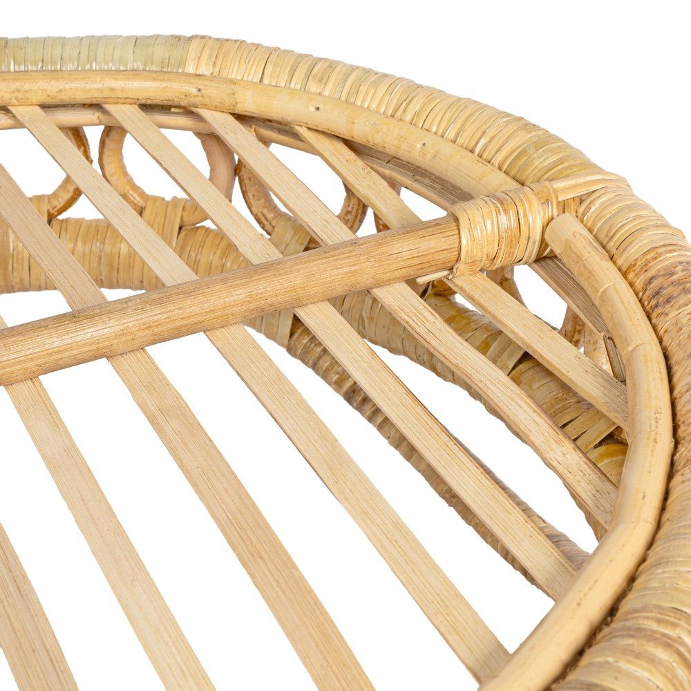 Olive 17.5 in. W x 13.5 in. D Handcrafted Rattan Oval Geometric Loop Ring Decorative Serving Tray with Handles and Slat Base