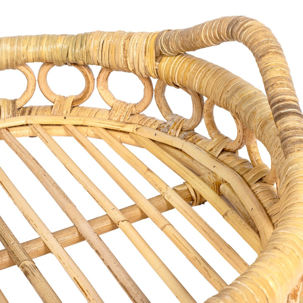 Olive 17.5 in. W x 13.5 in. D Handcrafted Rattan Oval Geometric Loop Ring Decorative Serving Tray with Handles and Slat Base