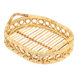 Olive 17.5 in. W x 13.5 in. D Handcrafted Rattan Oval Geometric Loop Ring Decorative Serving Tray with Handles and Slat Base