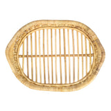 Olive 17.5 in. W x 13.5 in. D Handcrafted Rattan Oval Geometric Loop Ring Decorative Serving Tray with Handles and Slat Base