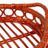 Olive 17.5 in. W x 13.5 in. D Handcrafted Rattan Oval Geometric Loop Ring Decorative Serving Tray with Handles and Slat Base