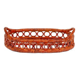 Olive 17.5 in. W x 13.5 in. D Handcrafted Rattan Oval Geometric Loop Ring Decorative Serving Tray with Handles and Slat Base