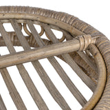Olive 17.5 in. W x 13.5 in. D Handcrafted Rattan Oval Geometric Loop Ring Decorative Serving Tray with Handles and Slat Base