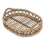 Olive 17.5 in. W x 13.5 in. D Handcrafted Rattan Oval Geometric Loop Ring Decorative Serving Tray with Handles and Slat Base
