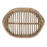 Olive 17.5 in. W x 13.5 in. D Handcrafted Rattan Oval Geometric Loop Ring Decorative Serving Tray with Handles and Slat Base