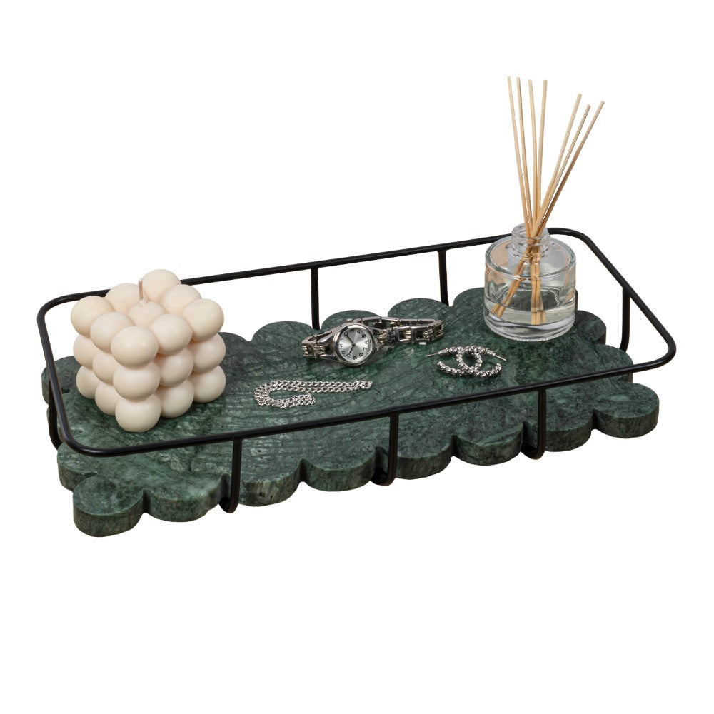 Barku 12" x 6" Modern Industrial Metal/Marble Scalloped Base Vanity Tray