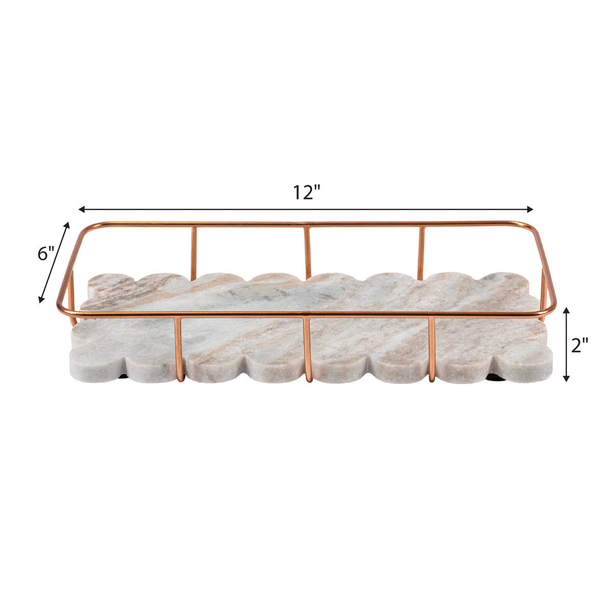 Barku 12" x 6" Modern Industrial Metal/Marble Scalloped Base Vanity Tray