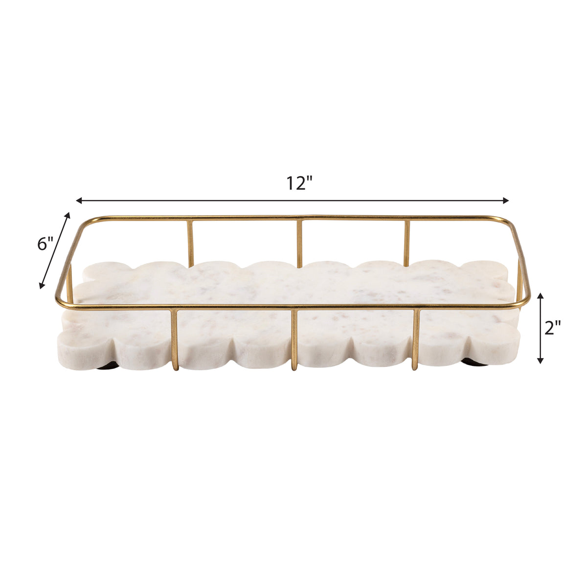 Barku 12" x 6" Modern Industrial Metal/Marble Scalloped Base Vanity Tray