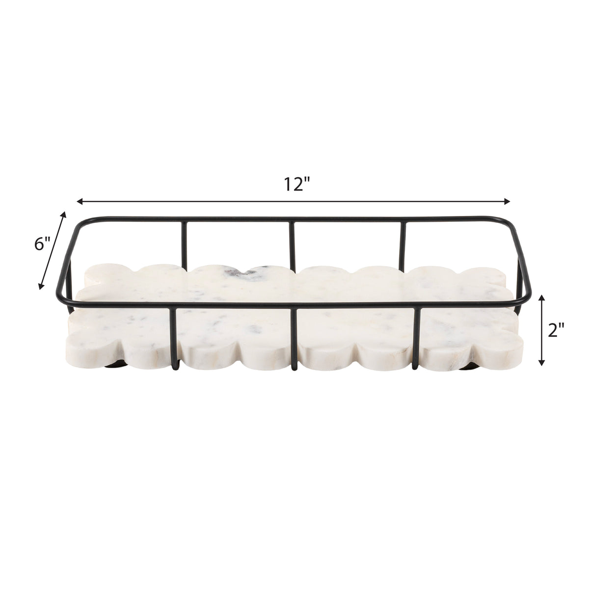 Barku 12" x 6" Modern Industrial Metal/Marble Scalloped Base Vanity Tray