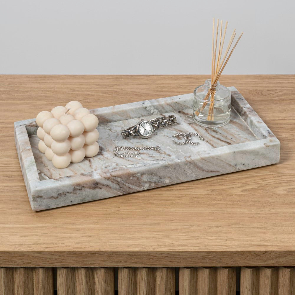 Elmu Stone 12" x 6" Classic Minimalist Rectangular Marble Bathroom Countertop Tray