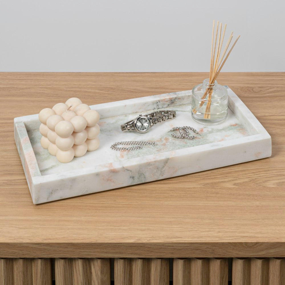 Elmu Stone 12" x 6" Classic Minimalist Rectangular Marble Bathroom Countertop Tray