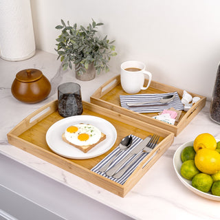 Homera Set of 2 Handcrafted Nesting Bamboo Serving Trays with Handles