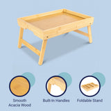 Soluna 16 in. W x 11.7 in. D Handcrafted Bamboo Breakfast Bed Tray with Built-In Handles and Foldable Legs
