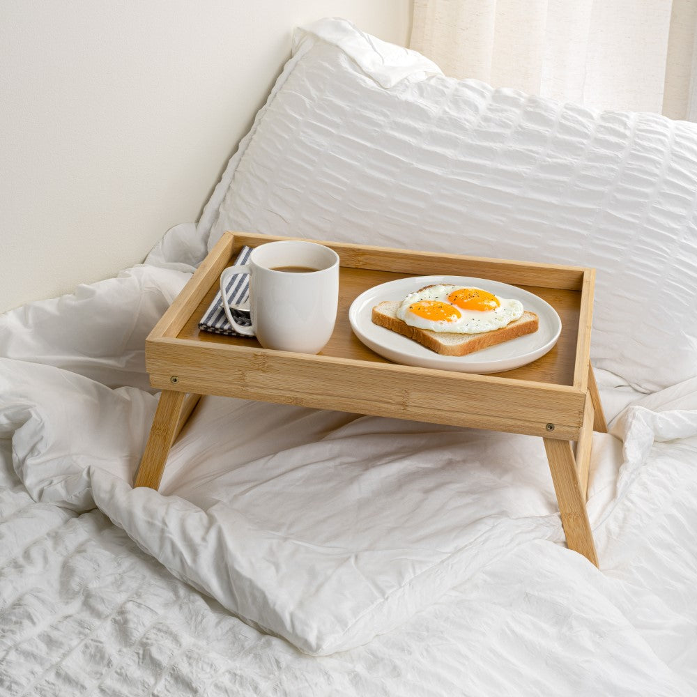 Soluna 16 in. W x 11.7 in. D Handcrafted Bamboo Breakfast Bed Tray with Built-In Handles and Foldable Legs