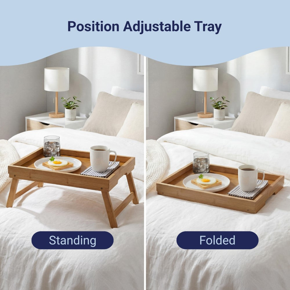 Soluna 16 in. W x 11.7 in. D Handcrafted Bamboo Breakfast Bed Tray with Built-In Handles and Foldable Legs