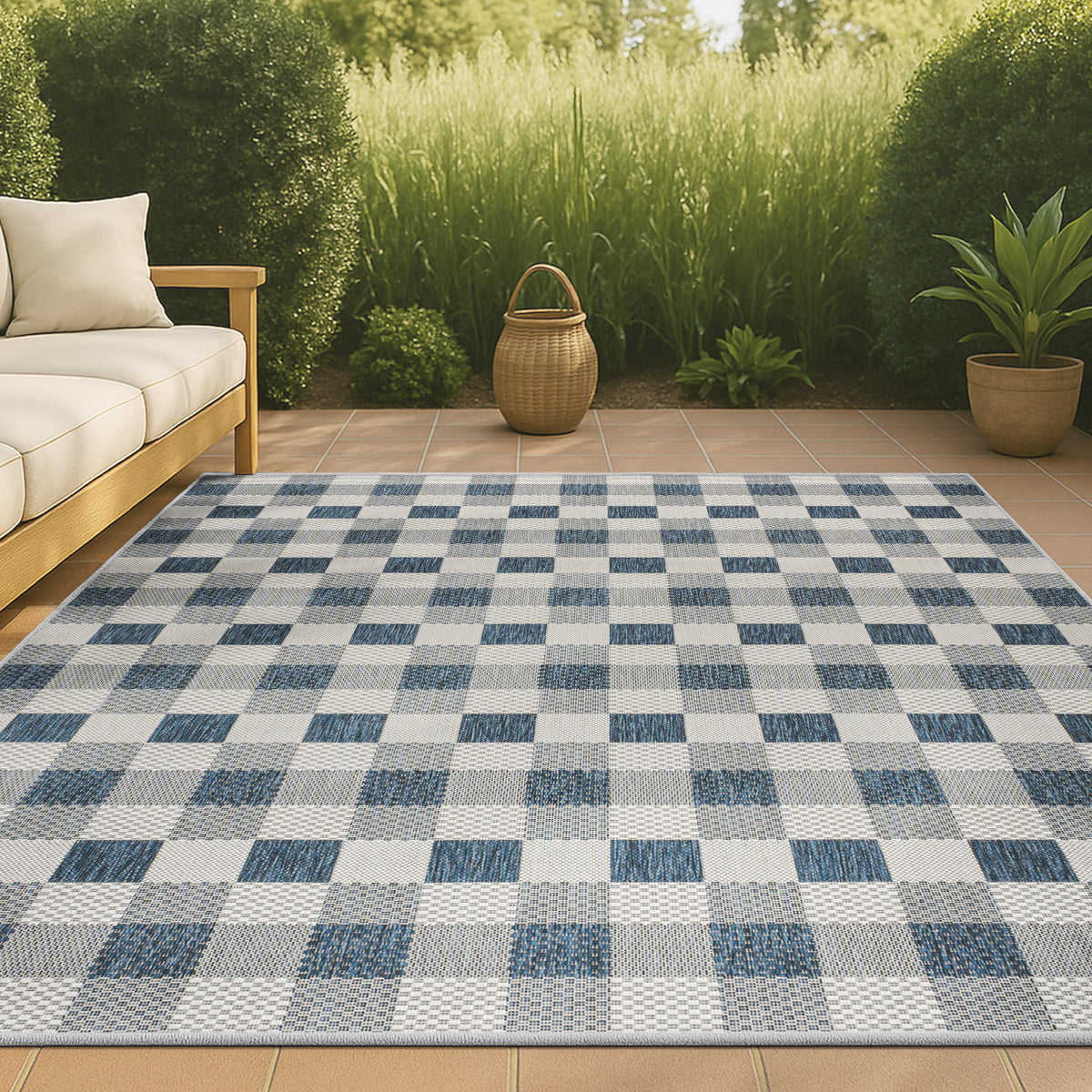 Courtyard Traditional Geometric Bold Gingham Indoor/Outdoor Area Rug