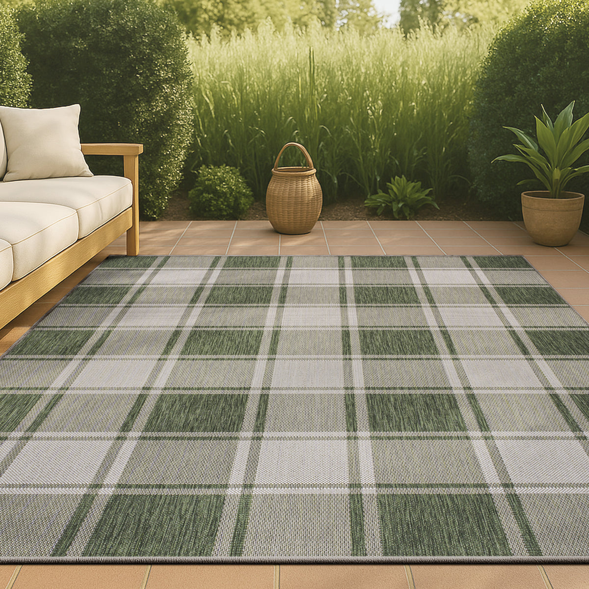 Acrylic Traditional Farmhouse Bold Gingham Indoor/Outdoor Area Rug