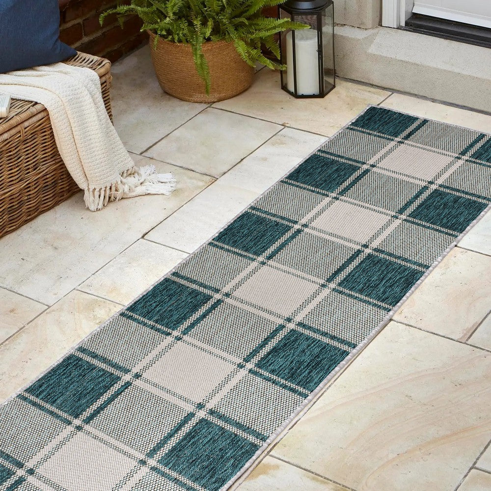 Acrylic Traditional Farmhouse Bold Gingham Indoor/Outdoor Area Rug