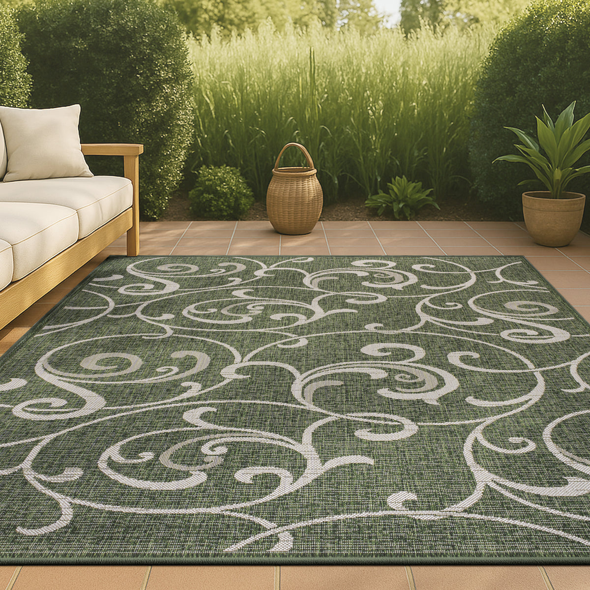 Domani Traditional Classic All-Over Scroll Indoor/Outdoor Area Rug