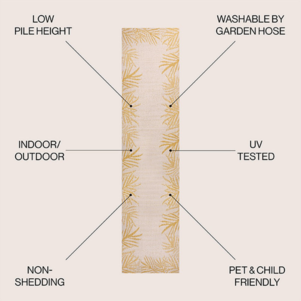 Palm Coastal Cottage Palm Frond Border Indoor/Outdoor Area Rug