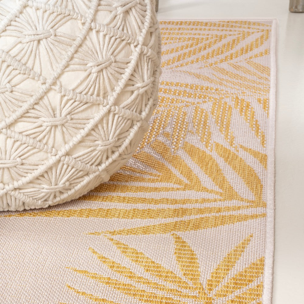 Palm Coastal Cottage Palm Frond Border Indoor/Outdoor Area Rug