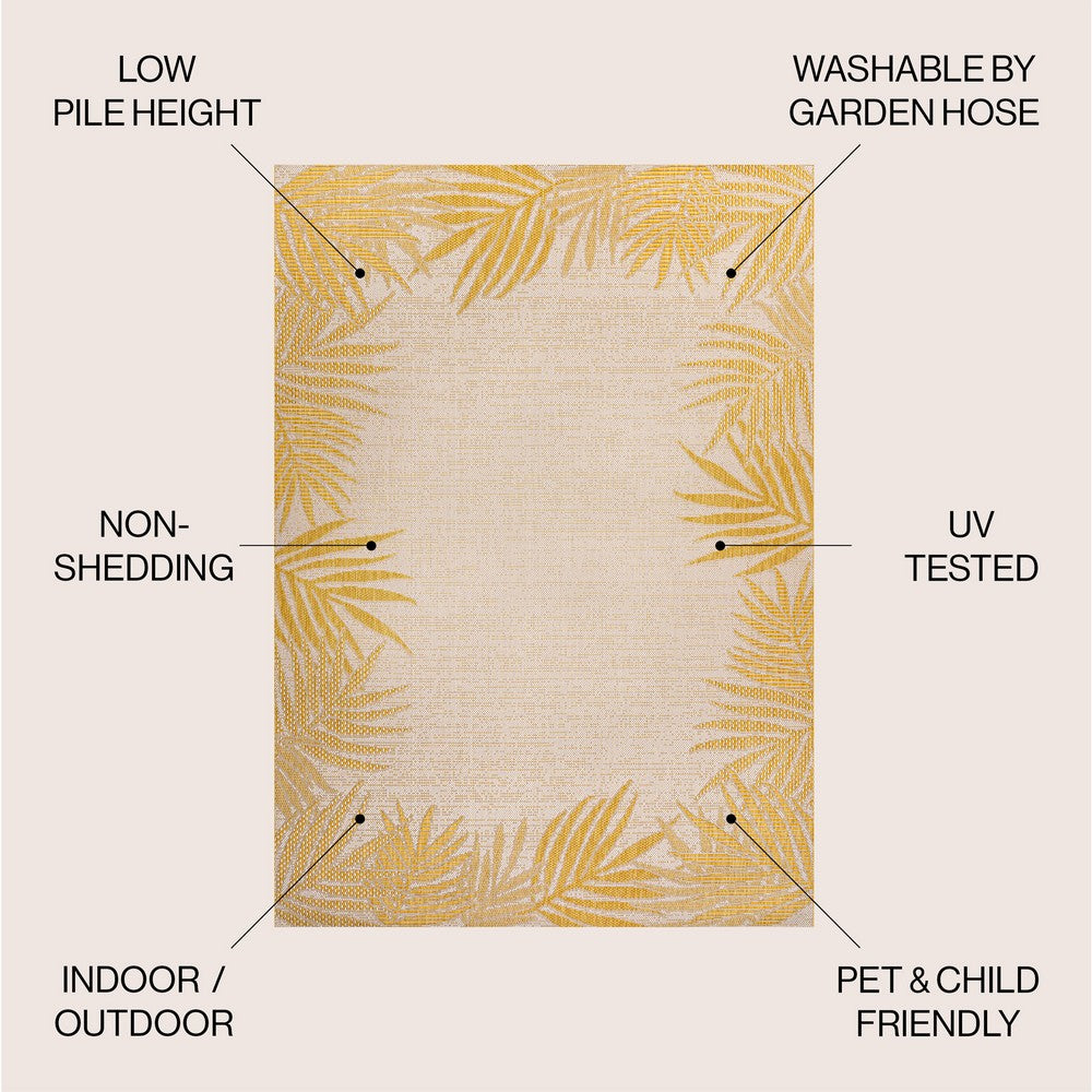 Palm Coastal Cottage Palm Frond Border Indoor/Outdoor Area Rug