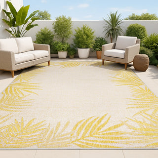 Palm Coastal Cottage Palm Frond Border Indoor/Outdoor Area Rug