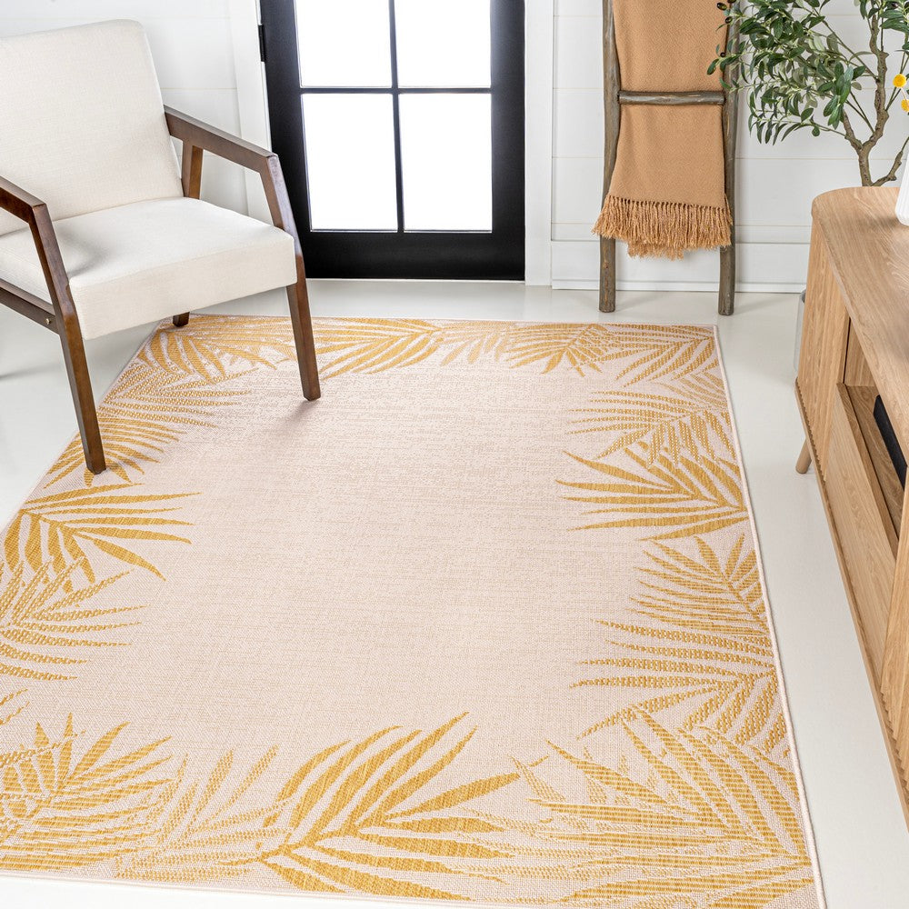 Palm Coastal Cottage Palm Frond Border Indoor/Outdoor Area Rug
