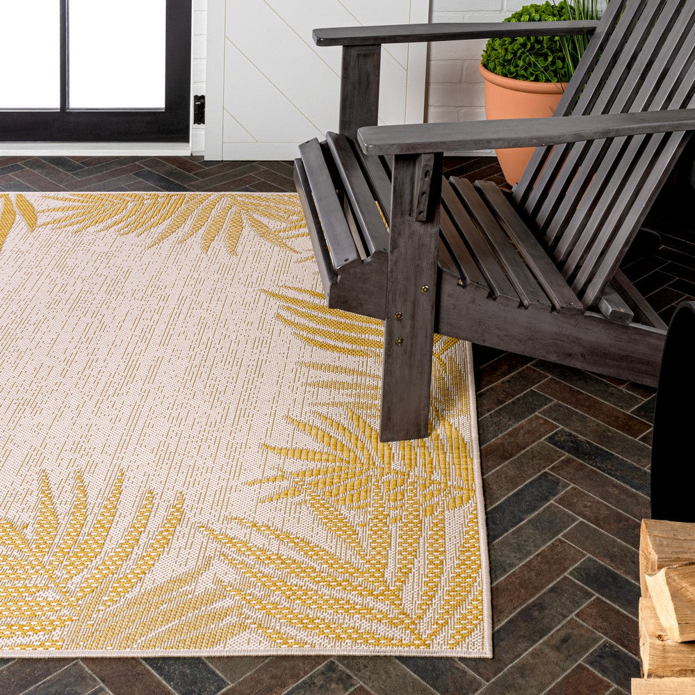 Palm Coastal Cottage Palm Frond Border Indoor/Outdoor Area Rug