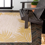Palm Coastal Cottage Palm Frond Border Indoor/Outdoor Area Rug