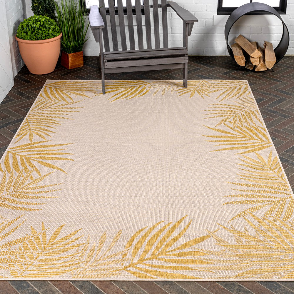 Palm Coastal Cottage Palm Frond Border Indoor/Outdoor Area Rug