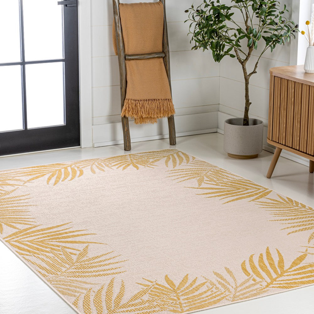 Palm Coastal Cottage Palm Frond Border Indoor/Outdoor Area Rug