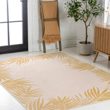Palm Coastal Cottage Palm Frond Border Indoor/Outdoor Area Rug