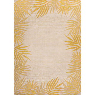 Palm Coastal Cottage Palm Frond Border Indoor/Outdoor Area Rug