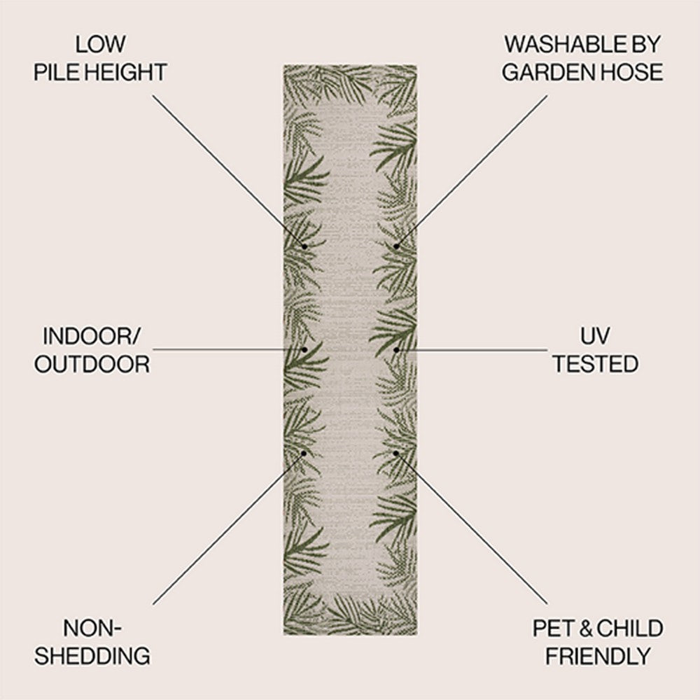 Palm Coastal Cottage Palm Frond Border Indoor/Outdoor Area Rug