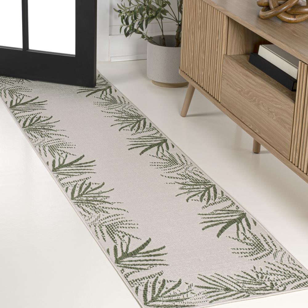 Palm Coastal Cottage Palm Frond Border Indoor/Outdoor Area Rug