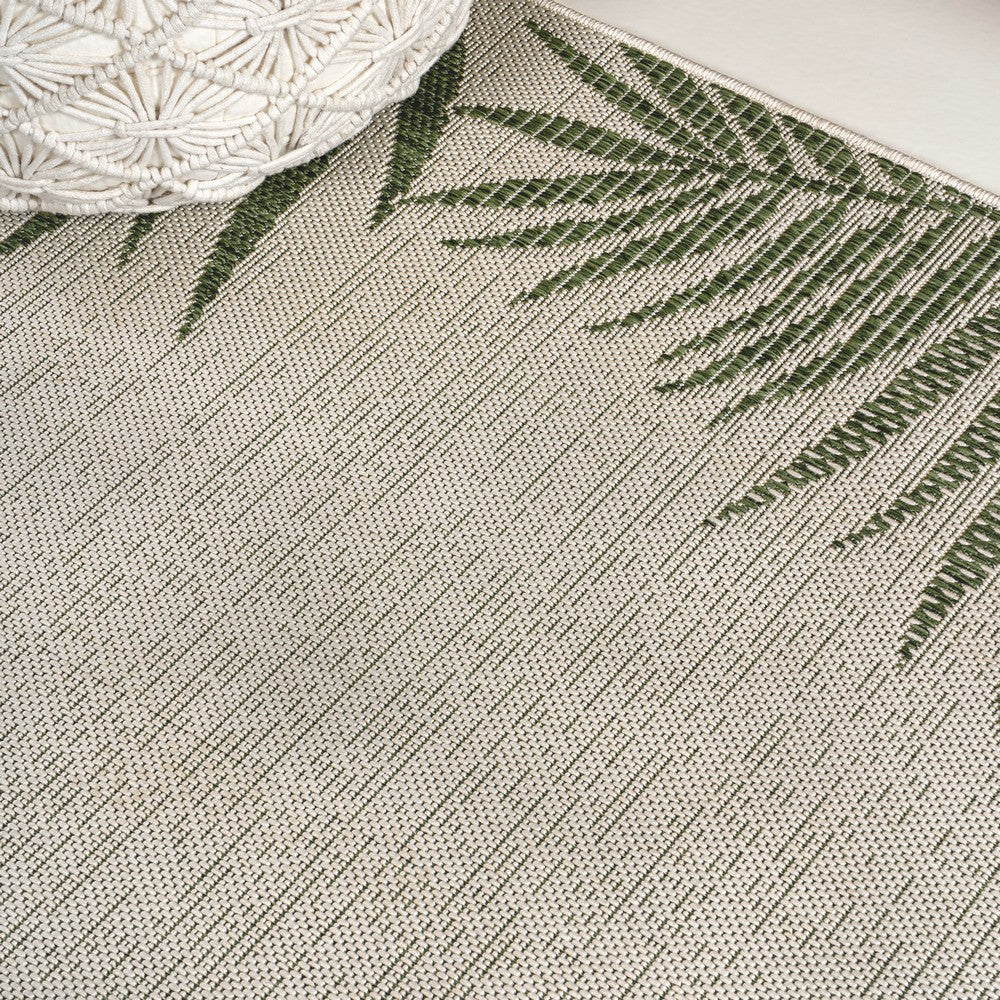 Palm Coastal Cottage Palm Frond Border Indoor/Outdoor Area Rug