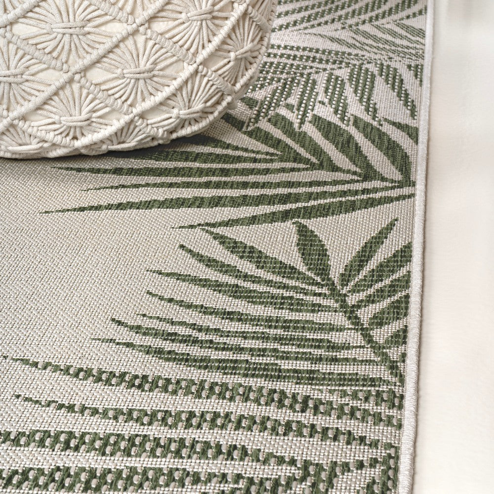 Palm Coastal Cottage Palm Frond Border Indoor/Outdoor Area Rug