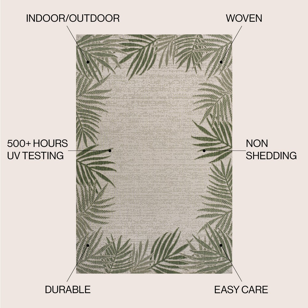 Palm Coastal Cottage Palm Frond Border Indoor/Outdoor Area Rug