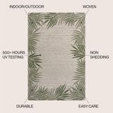 Palm Coastal Cottage Palm Frond Border Indoor/Outdoor Area Rug