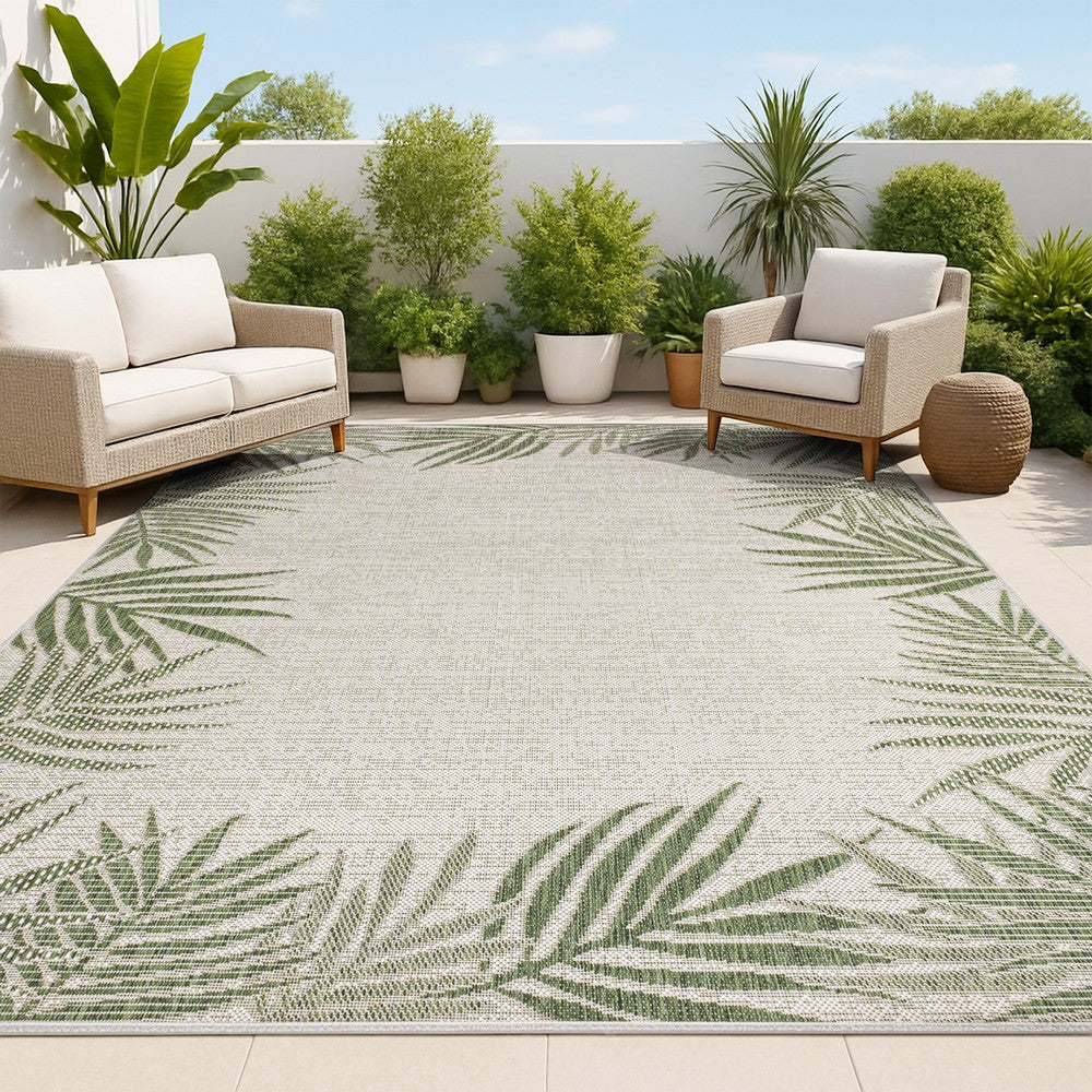 Palm Coastal Cottage Palm Frond Border Indoor/Outdoor Area Rug